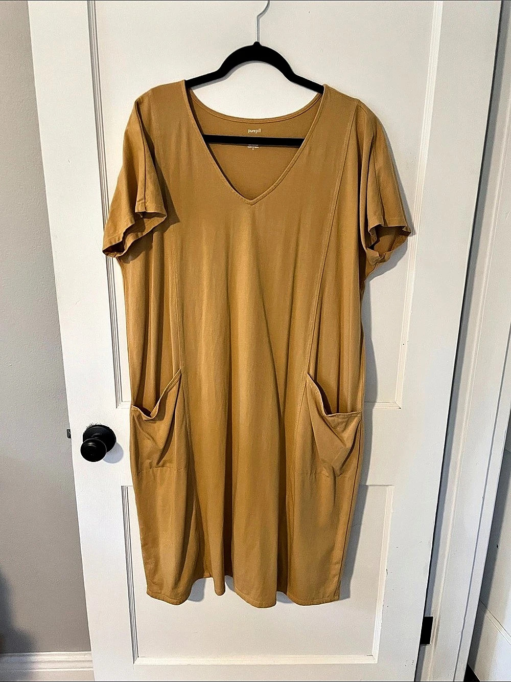 Pure Jill Easy Knit Two-Pocket Dress Two-Pocket Mini Dress in Brown Size 2X Like